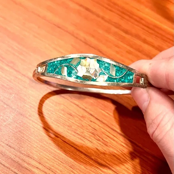 Turquoise Mexican Vintage Sterling Silver Cuff Bracelet 7” - Picture 7 of 12
